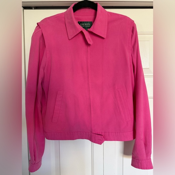 Vintage Ralph Lauren Silk Jacket Hot Pink Zip Front Lightweight Size M - Picture 6 of 9